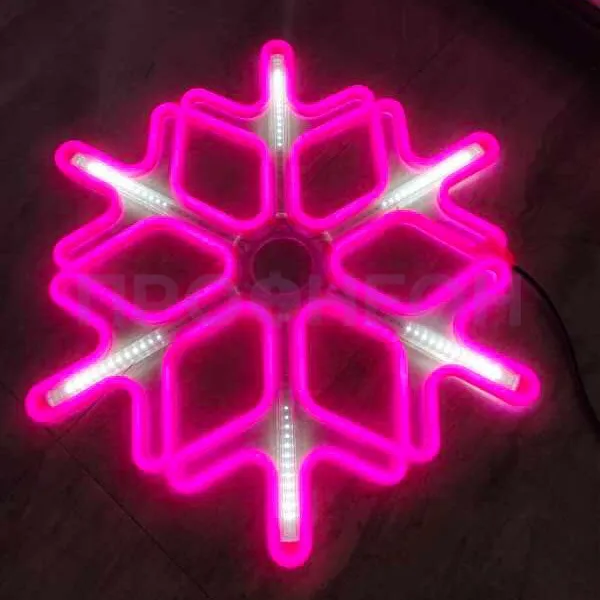 Световая фигура «Снежинка LED» 60*60 см, розовая с динамикой