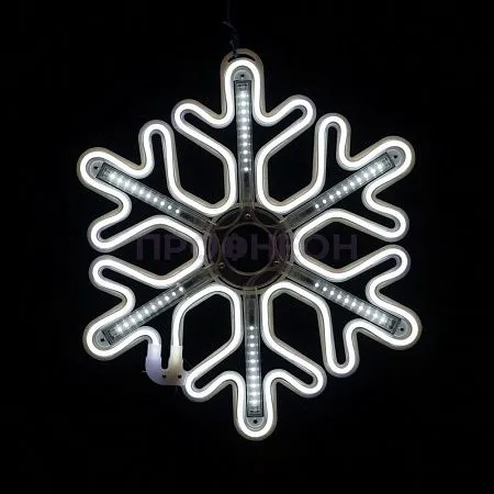 Крупный план светодиодной снежинки: белые LED-диоды, провода и крепления, динамическая подсветка