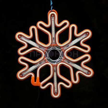 Крупный план снежинки LED 40x40 см: красные светодиоды, плоский корпус, динамические эффекты свечения