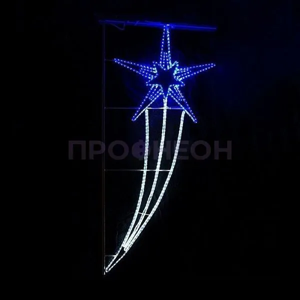 Крупный план светодиодной консоли «Звезда»: металлический каркас, дюралайт, синие и белые диоды, влагозащищенный провод.