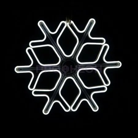 Крупный план ветвей светодиодной снежинки, белые LED-диоды на гибком несущем шлейфе, влагозащищенный провод.