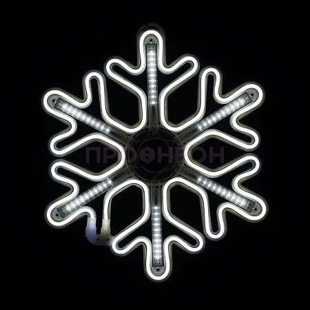 Крупный план светодиодной снежинки: белые LED-диоды, провода и крепления, динамическая подсветка