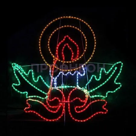 Крупный план светодиодной фигуры «Свеча горит»: ветви с LED-лампами теплого белого свечения, соединительный провод