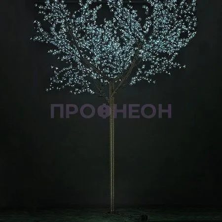 Крупный план светового дерева Сакура: 2688 белых теплых светодиодов, ветви с лепестками, низковольтный провод 24В