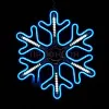 Плоская светодиодная фигура в форме снежинки синего свечения на белом фоне, размер 60 на 60 сантиметров.
