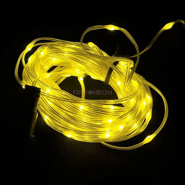 LED гирлянда-нить желтого цвета 10 метров в упаковке, вид крупным планом