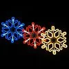 Крупный план светодиодной снежинки LED: синие диоды, динамические переливы, прочный плоский корпус