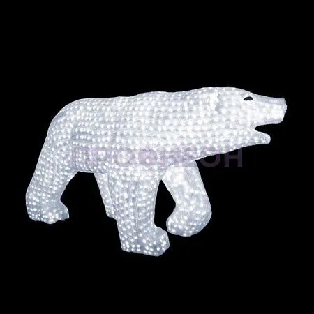 Крупный план акриловой фигуры белого медведя с белой LED-подсветкой, диоды и влагозащищённый провод 24V