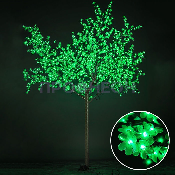 Световое дерево «Сакура», диаметр 2.0 м, высота 2.5 м, 1728 лепестков, зеленое, 24В