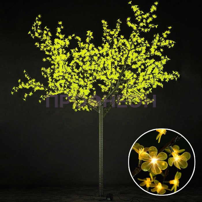 Световое дерево «Сакура», диаметр 2.0 м, высота 2.5 м, 1728 лепестков, желтое, 24В