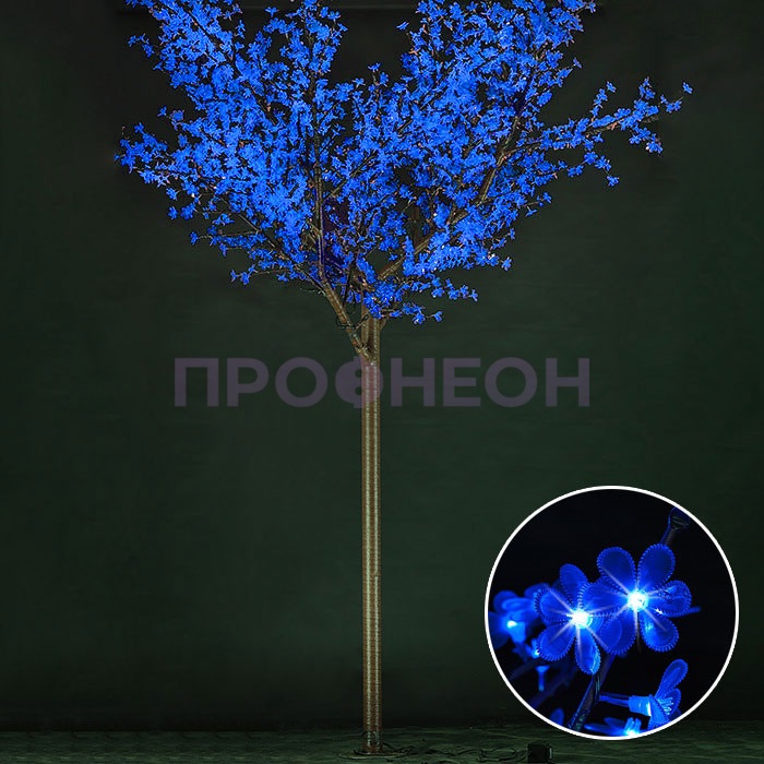  Световое дерево «Сакура», диаметр 3.0 м, высота 3.6 м, 2688 лепестков, синее, 24В