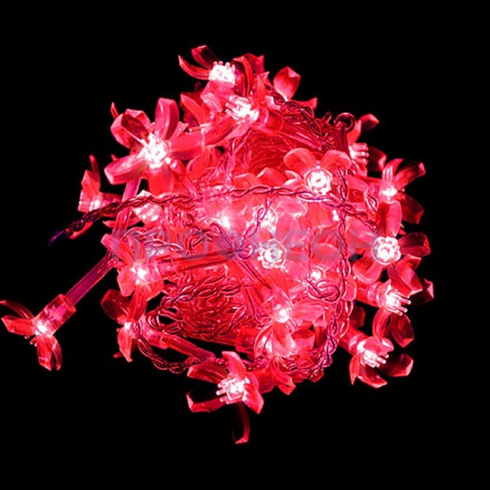 Светодиодная гирлянда-нить Цветки сакуры, 10м, красный