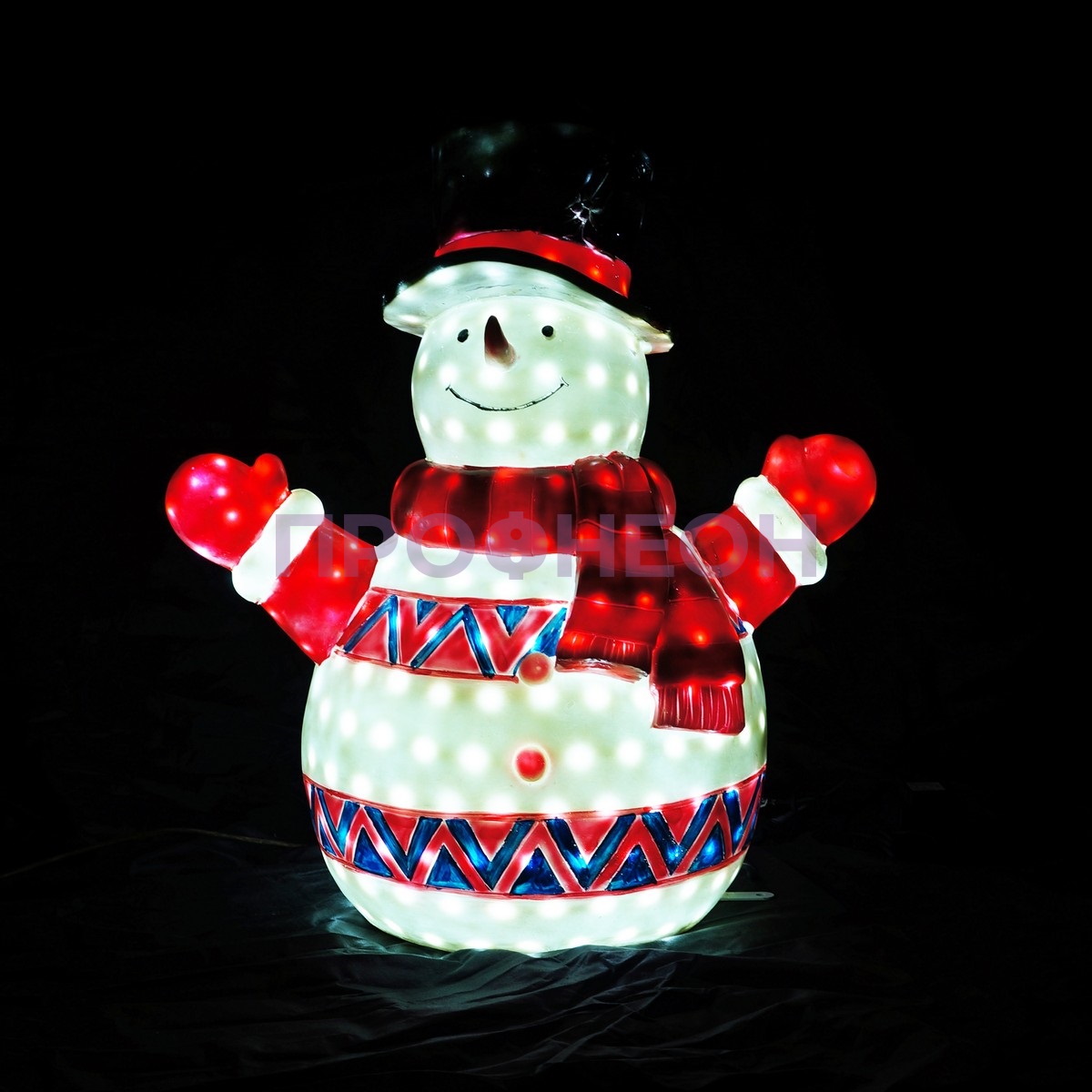 Объемная фигура из стекловолокна "Снеговик в цилиндре" 85*70*50 см, с трансформатором