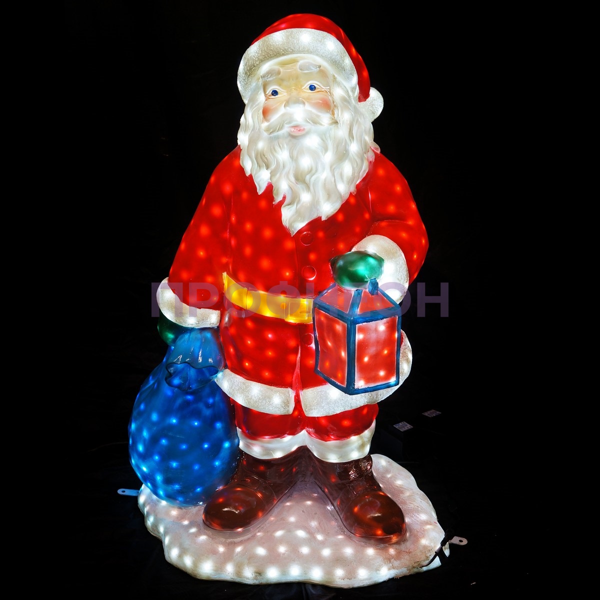 Объемная фигура из стекловолокна "Санта с мешком и фонариком" 120*80*60 см, с трансформатором