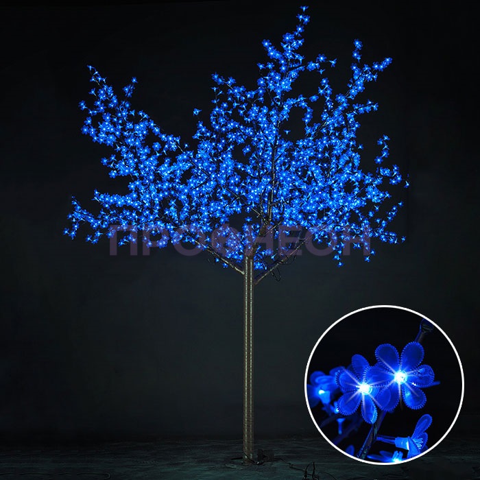 Световое дерево «Сакура», диаметр 2.0 м, высота 2.5 м, 1728 лепестков, синее, 24В