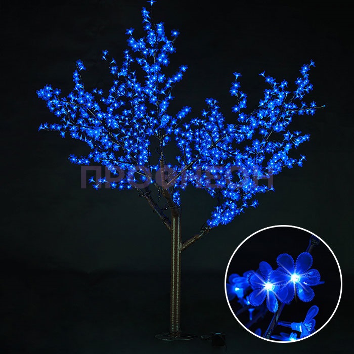 Световое дерево «Сакура», диаметр 1.5 м, высота 1.9 м, 864 лепестка, синее
