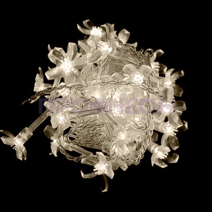 Светодиодная гирлянда-нить Цветки сакуры, 10м, белый теплый