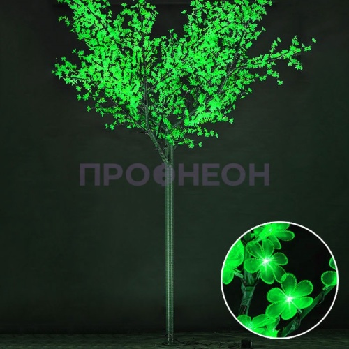  Световое дерево «Сакура», диаметр 3.0 м, высота 3.6 м, 2688 лепестков, зеленое, 24В