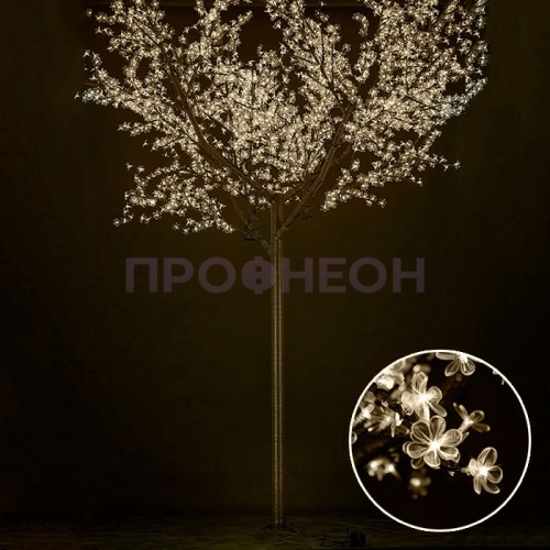  Световое дерево «Сакура», диаметр 3.0 м, высота 3.6 м, 2688 лепестков, белое теплое, 24В