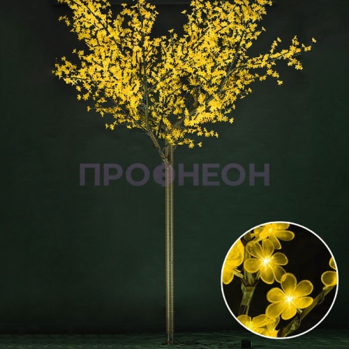  Световое дерево «Сакура», диаметр 3.0 м, высота 3.6 м, 2688 лепестков, желтое, 24В