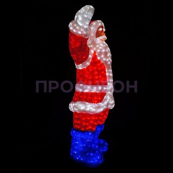 Крупный план фигуры Санта Клаус: акриловый корпус, 2080 светодиодов теплого белого свечения, влагозащита IP65