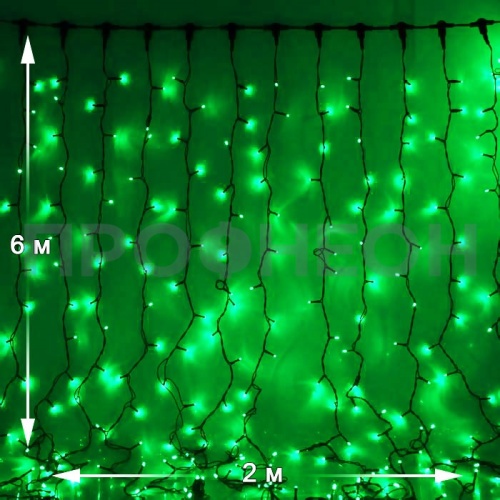 Светодиодный дождь Плей Лайт, 2*6м, IP54, зеленый