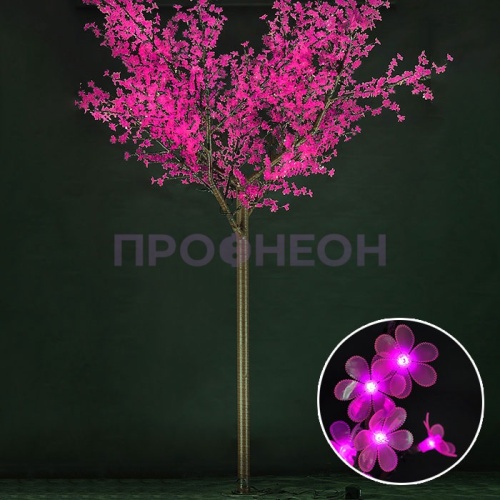  Световое дерево «Сакура», диаметр 3.0 м, высота 3.6 м, 2688 лепестков, розовое, 24В