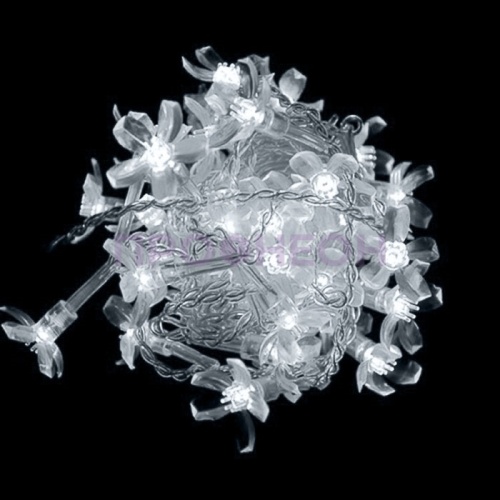 Светодиодная гирлянда-нить Цветки сакуры, 10м, белый холодный