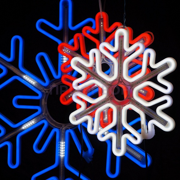 Световая фигура «Снежинка LED» 80*80 см, синяя с динамикой Световая фигура «Снежинка LED» 40*40 см, белая