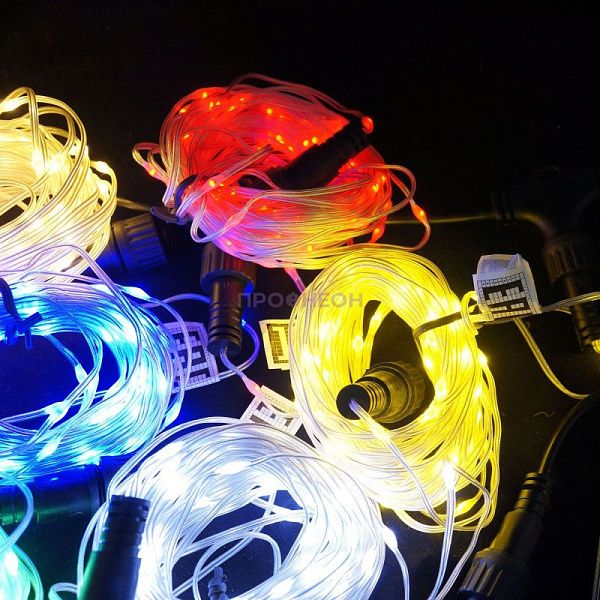 LED гирлянда-нить желтого цвета 10 метров в упаковке, вид крупным планом
